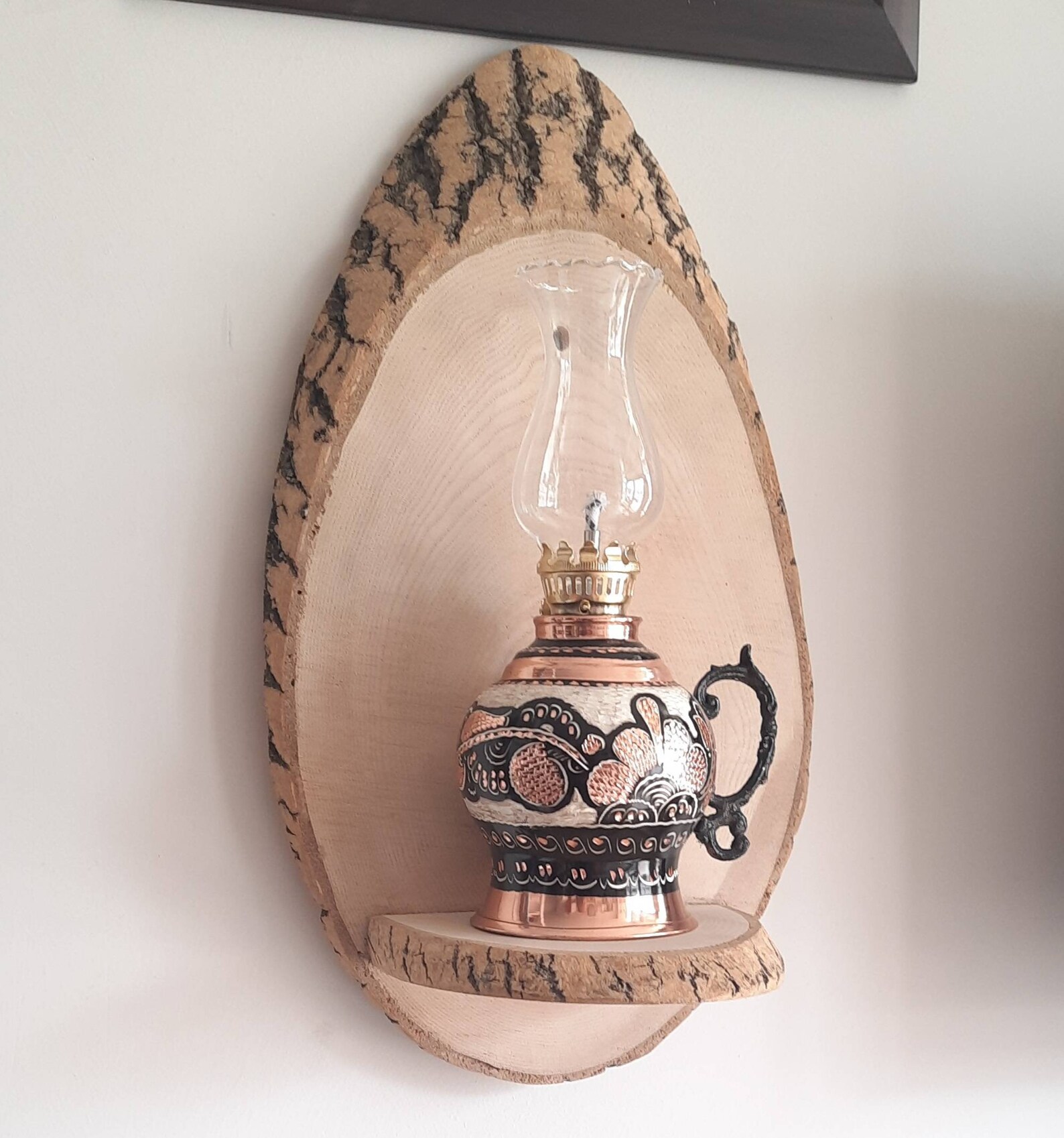 Copper oil lamp wood wall sconce unique wooden candle Etsy