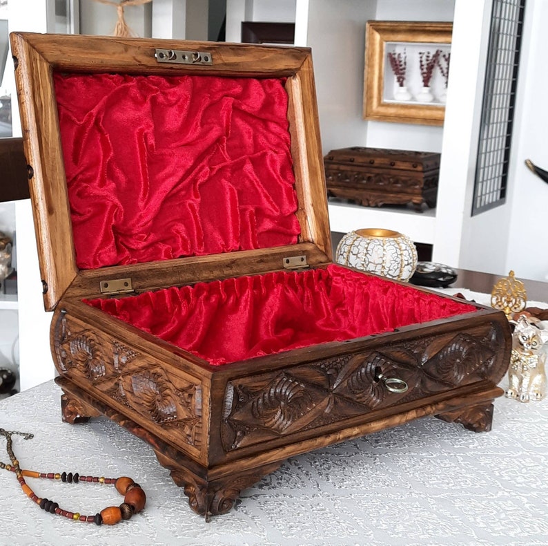 Jewelry Box Wood Large Wooden Jewelry Box Treasure Chest Etsy