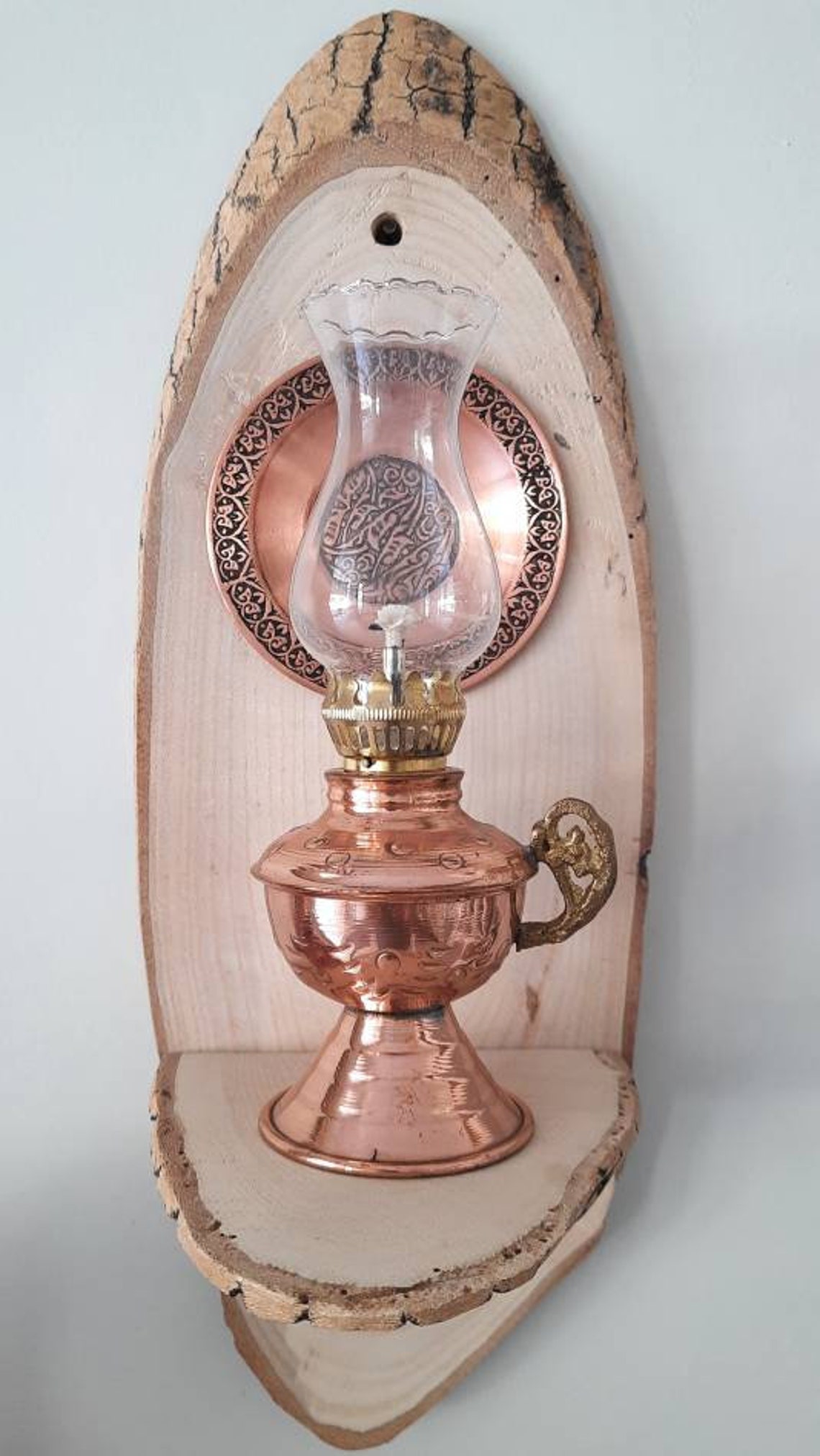 Unique wall oil lamp with wood sconce wooden candle holder Etsy