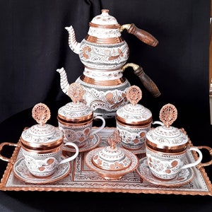 Turkish Tea Set, Copper Tea Set, Copper Tea Pot, Copper Tea Cups, Teapot Set, Housewarming Gift, Anniversary Wife, Home Gifts, Wedding Gift 画像 2