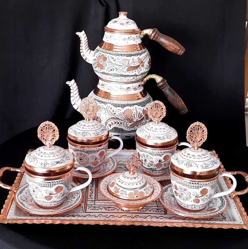 Turkish Tea Set, Copper Tea Set, Copper Tea Pot, Copper Tea Cups, Teapot Set, Housewarming Gift, Anniversary Wife, Home Gifts, Wedding Gift 画像 2