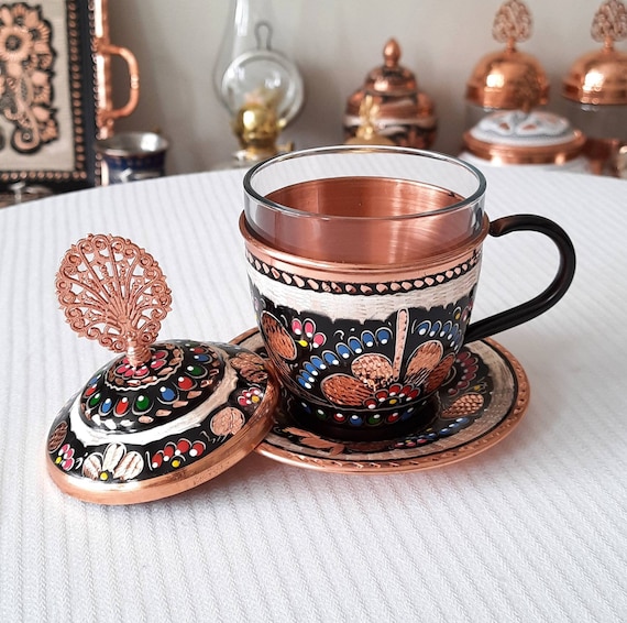 Turkish Tea Cups Copper, Coffee Cup, Cappucino Cup and Saucer