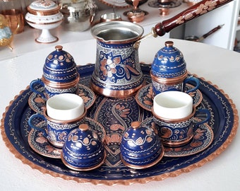 Turkish coffee set, turkish coffee cup set, arabic coffee set, copper coffee set, turkish coffee pot, arabic coffee cups, new favors, rustic