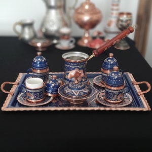 Turkish coffee set, copper coffee set, turkish coffee cup, arabic coffee set, housewarming gift, wedding gift, copper serving tray, rustic image 8