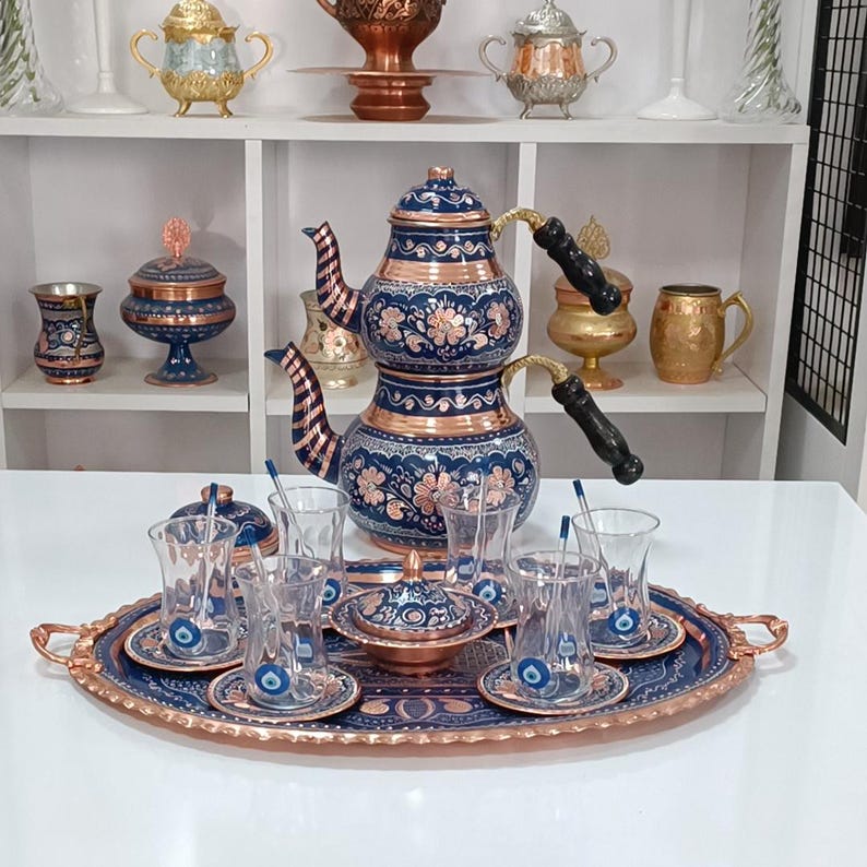 Turkish Tea Set, Turkish Tea Glasses, Unique Teapot Set, Turkish Copper ...