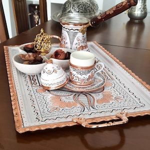 Turkish Tray, Turkish Serving Tray Copper, Copper Serving Tray, Unique Tray Ideas, Housewarming Gift, Rustic, Ottoman Tray, Cupboard Decor