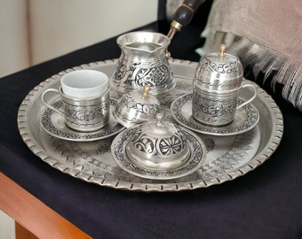 Turkish Coffee Set, Copper Coffee Cup Set, Copper Coffee Pot, Turkish Tray, Rustic, Copper Decor, Anniversary Gifts, Birthday Gifts Favors