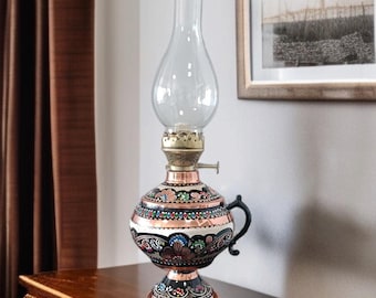 Copper oil lamp, kerosene lamp, victorian lamp, ornate oil lamp, rustic, anniversary gifts, wedding favors, birthday gift, unique gift ideas