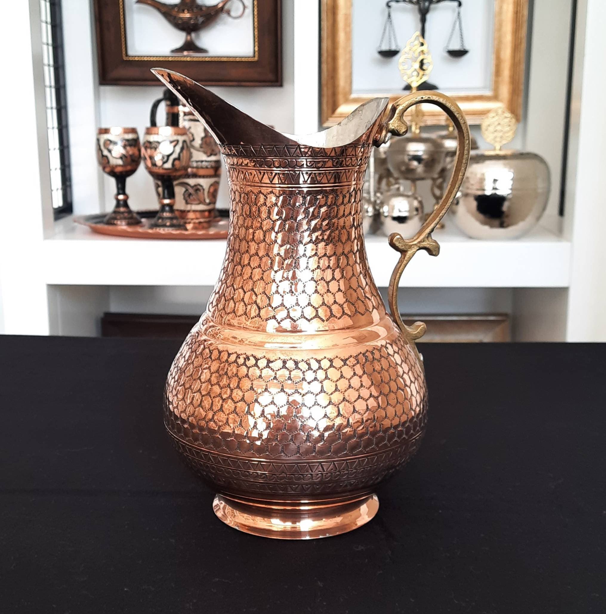 Turkish Copper Pitcher Ornate Copper Jug Wine Decanter Etsy