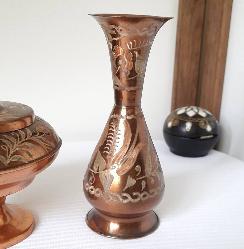 Vintage Copper Vase and Bowl, Vintage Decor, Rustic Home Decor, Antique Style, Copper Decor, Home Gifts, Farmhouse Decor, Housewarming Gift image 9