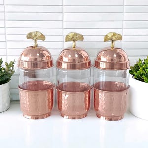 Copper Jar Set (×3), Copper Canisters, Copper Spice Jar, Housewarming Gifts, Copper Kitchen Decor, Copper Spice Bowls, Gifts for Host