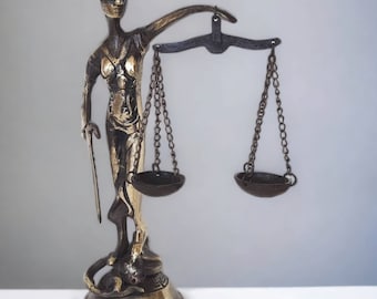 Scales of Justice Statue Themis, Brass (35 oz) Scales, Lawyer Gift, Law Office Decor, Lady Justice Statue, Unique Home Decor, Libra Scale