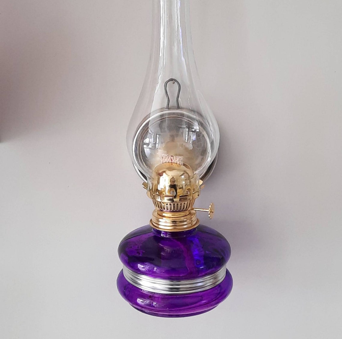 Oil Lamp Rustic Purple Glass Kerosene Lamp Wall Mounted Oil Etsy