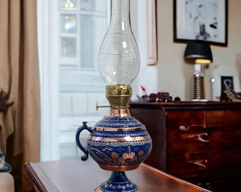 Copper oil lamp, victorian oil lamp, art deco oil lamp, luxury home decor, victorian decor, anniversary gifts, wedding favors, kerosene lamp