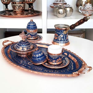 Turkish Coffee Set, Turkish Copper Coffee Set, Housewarming Gift, Copper Serving Tray, Unique Gift Ideas, Crafty Servings, Wedding Gift