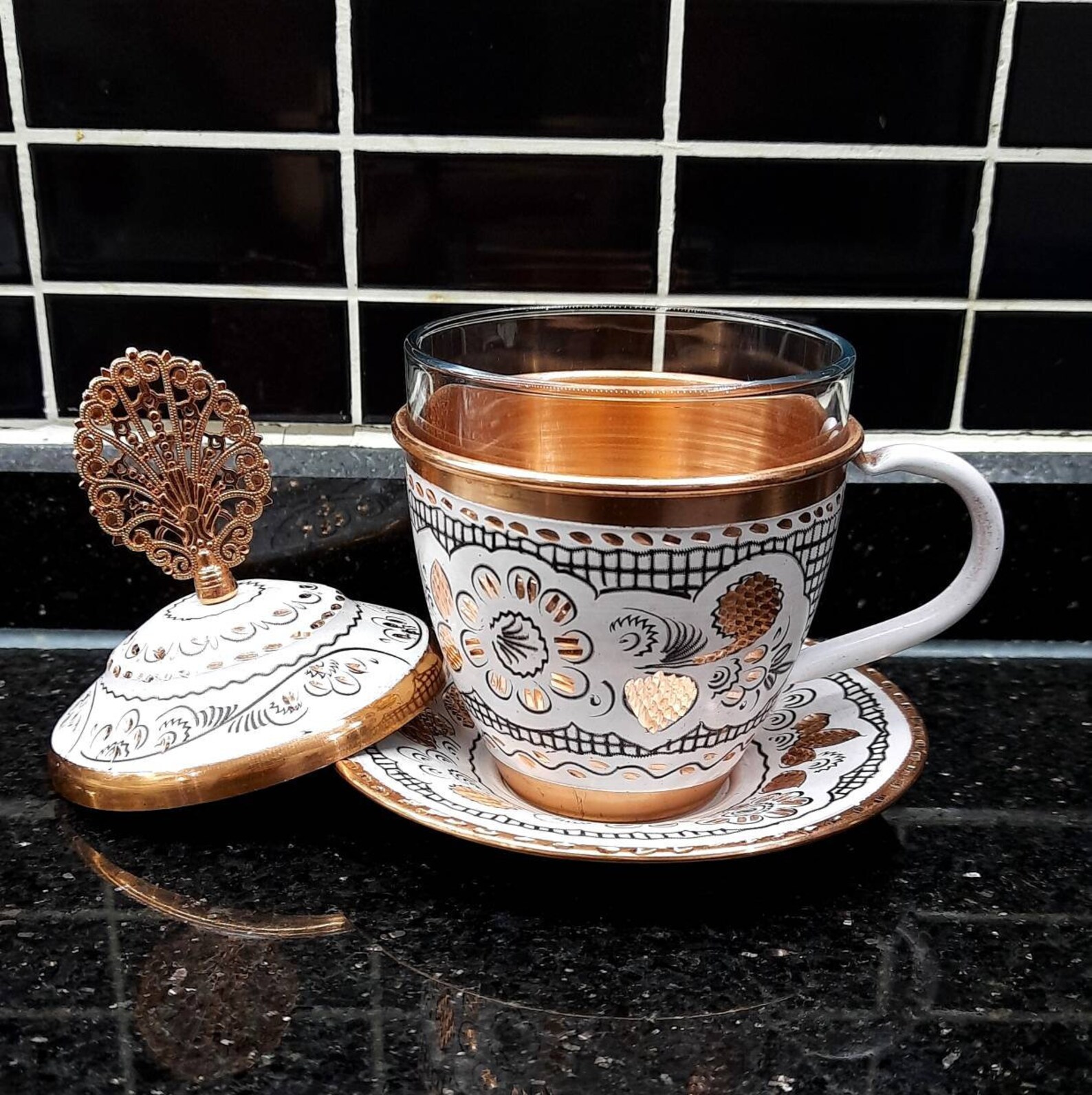 Turkish Tea Set Copper Tea Set Tea Pot Copper Tea Cups Etsy