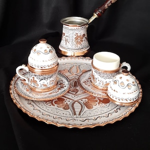 Turkish Coffee Set, Copper Coffee Cup Set, Turkish Tray, Copper Serving Tray, Copper Gift Ideas, Anniversary Gifts Birthday Gift, New Favors