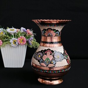 Vase décoratif en cuivre, vase pour fleurs, cadeau pour elle, décor en cuivre rustique, cadeau de mariage, cadeaux pour la maison, pot de fleurs en cuivre, cadeau de fête des mères image 3