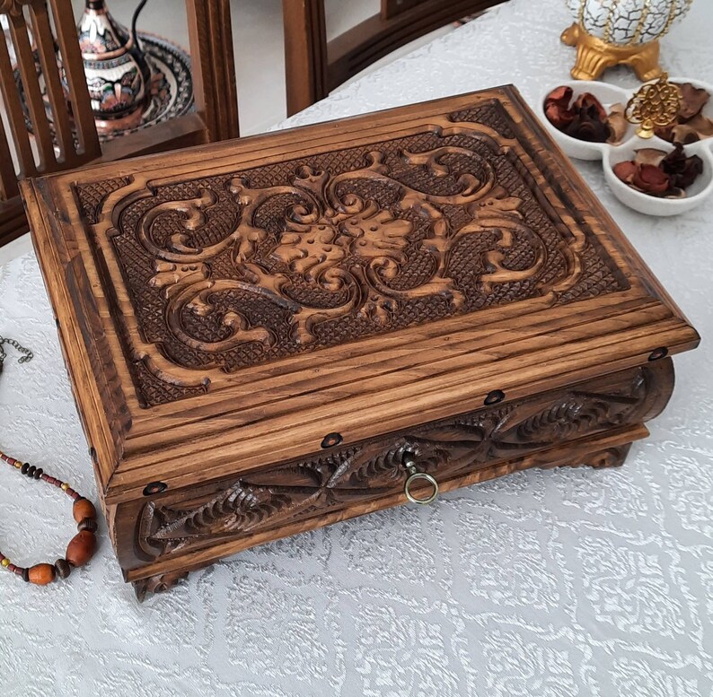 Jewelry Box Wood Large Wooden Jewelry Box Treasure Chest Etsy