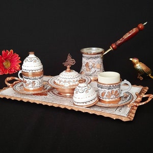 Turkish coffee set copper, arabic coffee set, copper coffee set, turkish coffee pot, turkish serving tray, wedding gift, new home gift