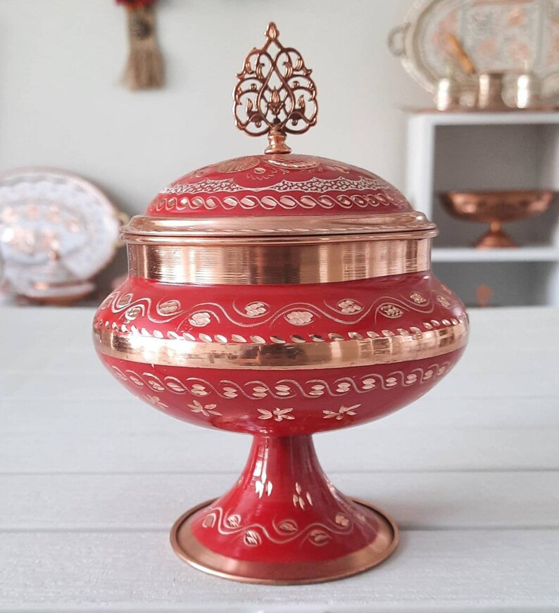 Footed Copper Bowl With Lid Decorative Sugar Bowl Ornate Etsy