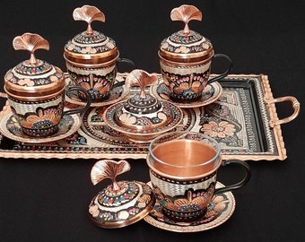 Turkish Tea Set, Turkish Tea Cup, Copper Tea Set, Copper Tea Cups, Housewarming Gift, Arabic Tea Set, Wedding Gift, New Home Gift, Rustic