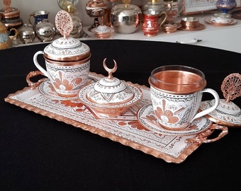 Turkish Tea Set, Turkish Tea Cups, Copper Tea Set, Expresso Cups, Anniversary Wife, Housewarming Gift, Birthday Gift, Unique Gift Ideas