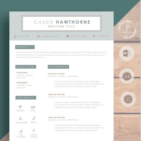 Resume Template, Professional Resume, CV Template, Modern Resume, Resume Word,  Instant Download, Teacher Resume, Nurse Resume