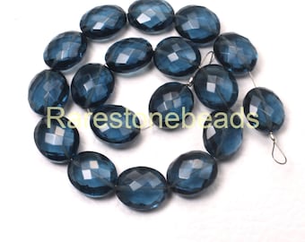 London Blue Quartz, 10 Pieces, Top Drilled Gemstone, Oval Shape Stone, Synthetic London Blue Quartz, Faceted Stone, Size 10x12 MM
