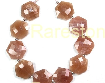 Natural Peach Moonstone, 10 Pieces, Hexagon shape gemstone , faceted gemstone, drillled gemstone, polished gemstone, Size 12x12 MM