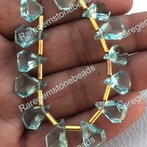 10 Stück Aquamarin Quarz Edelstein, gebohrter Edelstein, Aquamarin Schmuck, facettierter Edelstein, lose Perlen für Schmuck, hydro Größe 9x13 mm