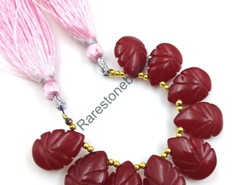 Ruby Beads, 9 Pieces, Carving Ruby Pear, Ruby Glass, Drilled Ruby Beads, Carving Gemstone, Synthetic Ruby Pear, Carving Stone size 12x16 mm