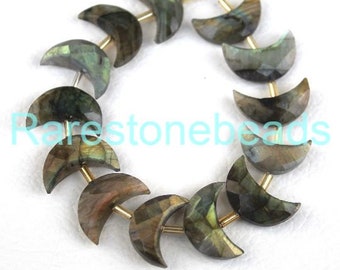 10 Pieces Natural Multi Flashy Labradorite Gemstone, Drilled Gemstone, Moon Shape Gemstone, Faceted Stone, Crescent moon shape, Size 8x18 MM