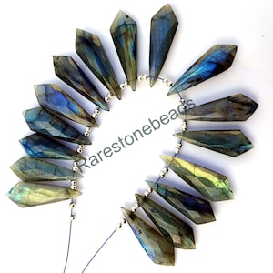 Natural Labradorite, 10 Pieces, Drilled gemstone, Faceted Labradorite, Top drill stone, Multi Labradorite, Fancy shape Stone size 10x32 mm