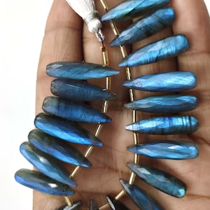 Labradorite Teardrop, 8 Pieces, Natural Labradorite, Blue Flash Labradorite, Faceted stone, drill Labradorite, stone Teardrop, size 7x25 mm