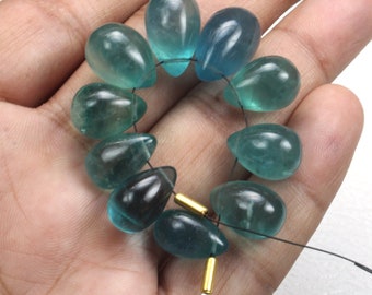 Goccia di fluorite, 10 pezzi, fluorite verde naturale, pietra preziosa forata, lacrima lucidata, gioielli in fluorite, dimensioni della lacrima da 9 a 15 mm
