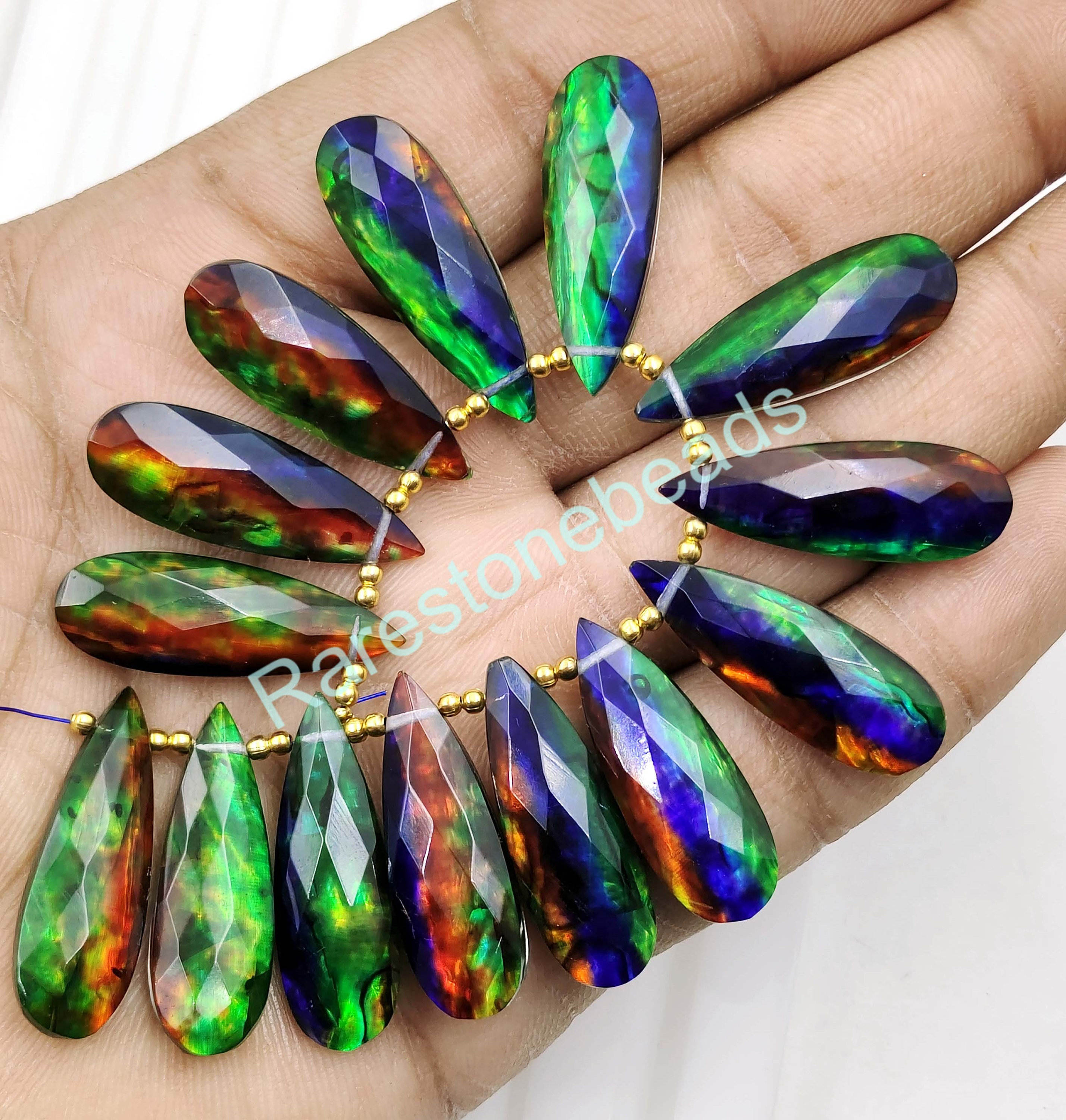 Ammolite Gemstone 10 Pieces Top Drilled Gemstone Ammolite