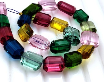 Multi Tourmaline, glass 20 Pieces, Drilled gemstone, Nuggets  gemstone, Multi Color Glass, Faceted gemstone nuggets shape size 9x11 mm beads