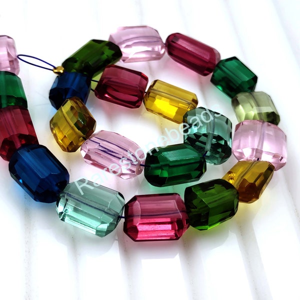 Multi Tourmaline, glass 20 Pieces, Drilled gemstone, Nuggets  gemstone, Multi Color Glass, Faceted gemstone nuggets shape size 9x11 mm beads