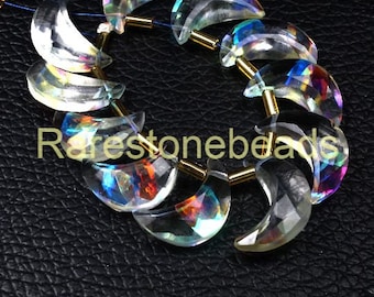 10 pieces Mystic quartz gemstone, crescent moon, drilled moon shape stone, craving gemstone, mystic glass moon,top drilled moon size 7x18 mm