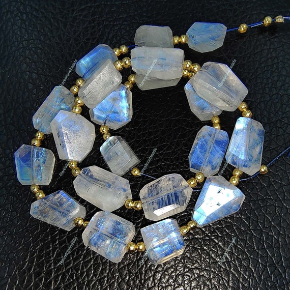 Collier Perles Pierre De Lune Arc-en-ciel Facettées – 130 Carats – Naturel, Provenance Inde