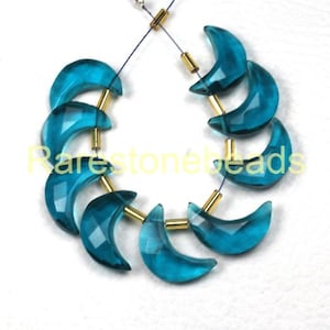 10 Pieces Apatite quartz gemstone, crescent moon, Apatite Glass moon shape gemstone, drilled moon, carving moon for earring size 7x17 mm