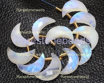 Natural Rainbow moon stone 8 Pieces moon, Crescent Moon jewelry, Carving gemstone moon, Top drilled moon for jewelry, moon size 7x18 mm moon