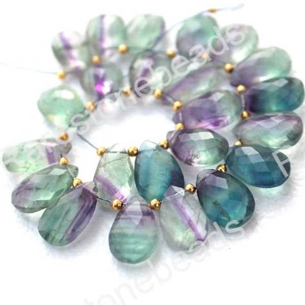 10 Pieces Natural Fluorite gemstone, multi color natural fluorite beads, drilled stone pear,AAA quality natural flourite beads size 10x15 mm