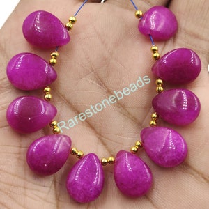 Drilled gemstone, 10 Piecs, Pink Jade, Smooth Polish Stone, Pink Jade Pear, Top drilled gemstone, Loose stone,Jade stone beads size 10x13 mm