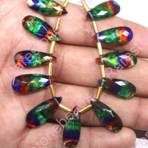 10 pieces ammolite gemstone, ammolite beads, drilled gemstone, drilled ammolite, Glass ammolite jewelry, ammolite cabochon, size 8x20 mm