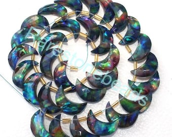 Ammolite Gemstone, 10 Pieces, Carving Gemstone, Ammolite Moon, Gemstone Moon, Crescent Moon Jewelry, Ammolite Glass, size 7x18 mm Ammolite