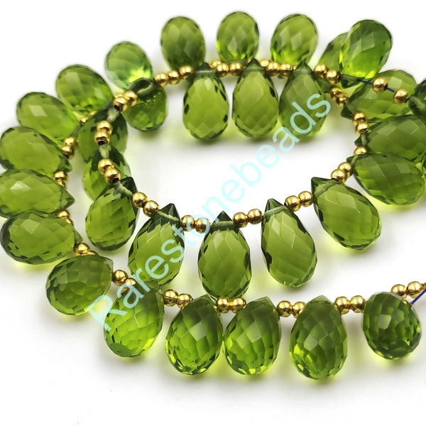 Peridot Gemstone, 15 Pieces, Top drilled gemstone, Peridot Teardrop, Loose gemstone, Peridot Glass, Faceted stone jewelry, size 7x13 mm