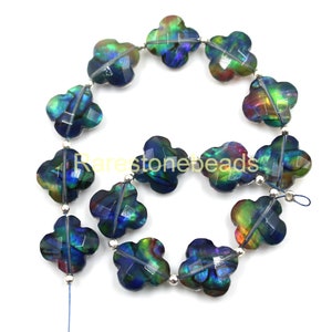 Ammolite Gemstone, 10 Pieces, Gemstone Flower, Carving Gemstone, Ammolite Jewelry, Faceted Ammolite Glass, Drilled gemstone size 12x12 mm