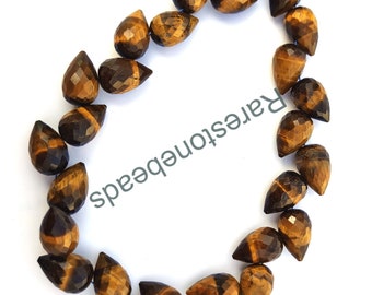 Tiger Eye Gemstone, 10 Pieces, Natural Gemstone, Drilled gemstone, Natural Tiger Eye Stone, Faceted Teardrop Loose Stone Beads, size 8x12 mm